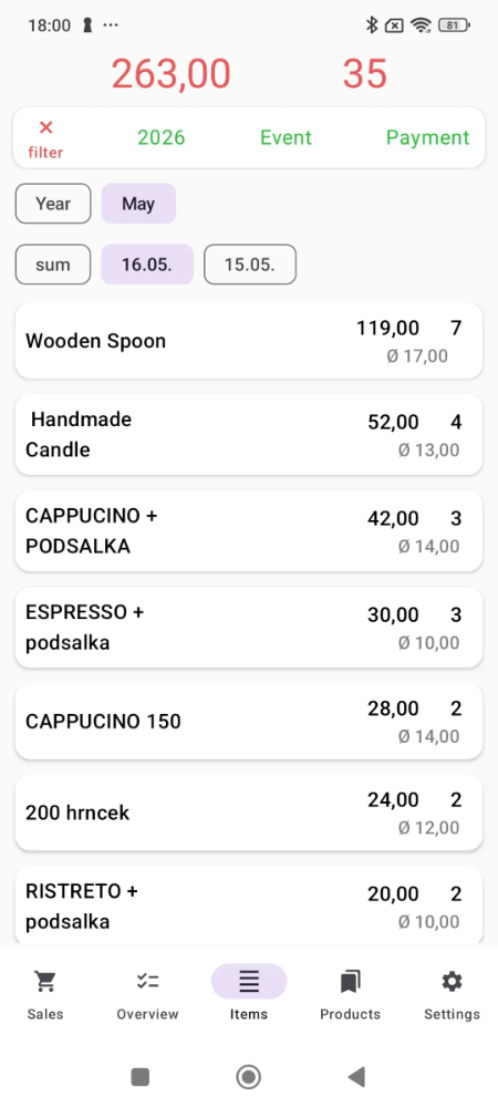 Market app running on mobile phone