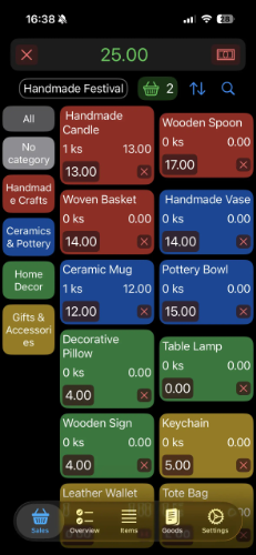 Market app - sales overview screen for market sellers
