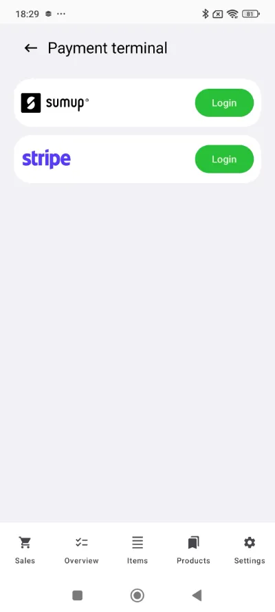 SumUp / Stripe Terminal – Login