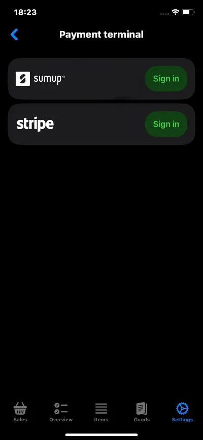 SumUp / Stripe Terminal – Login