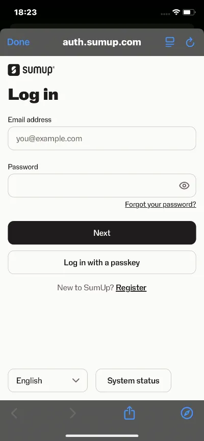 SumUp / Stripe Terminal – Login